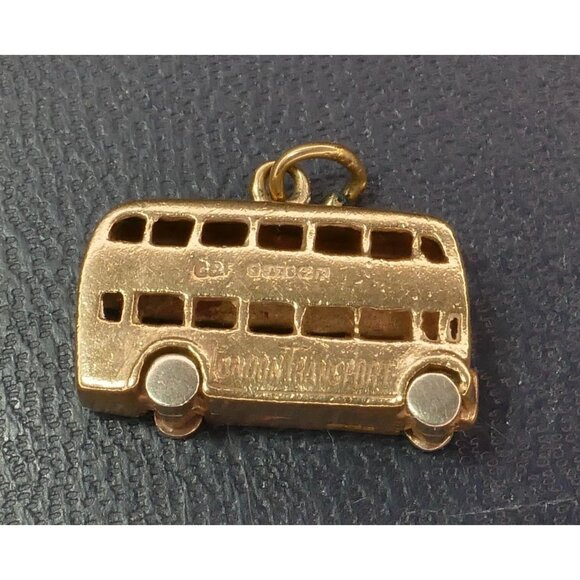 Vintage 9K Gold London Bus Charm Pendant "London Transport" Engraved Rotating Wh - Picture 6 of 14